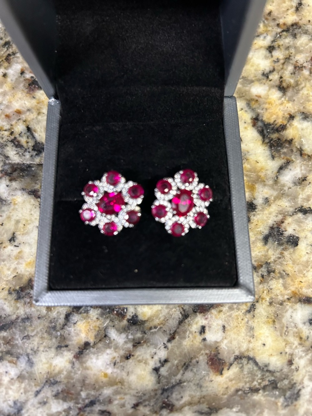 Elegant Cluster Ruby Red Crystal Stud Earrings